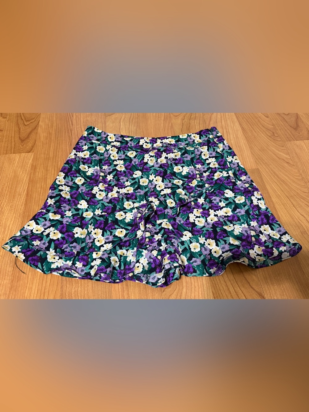 Lulus Purple Green Floral Wrap Skirt High Rise Zip Lined Size L NWT